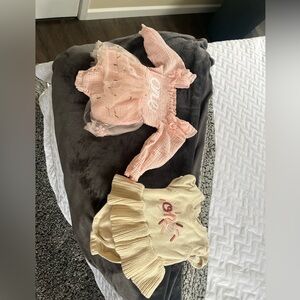 Baby Girls Pink and Cream 'One' Birthday Knit Dress Set